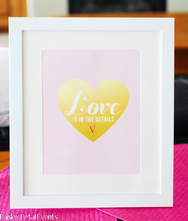 Love Is In the Details art print. In a pink an gold color scheme for your Valentine's Day decorating needs.