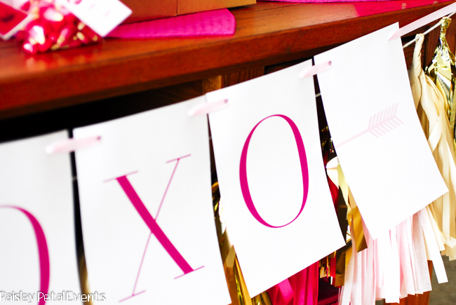 Pink XOXO printable banner for Valentine's Day decor.